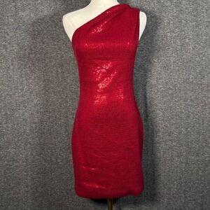 Haney Red Sequin One Shoulder Cocktail Dress Size 6